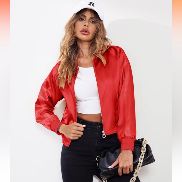 NWT Bomber Red Lightweight Zip Up Jacket Casual Striped Jacket, Size Smalll - Picture 2 of 10